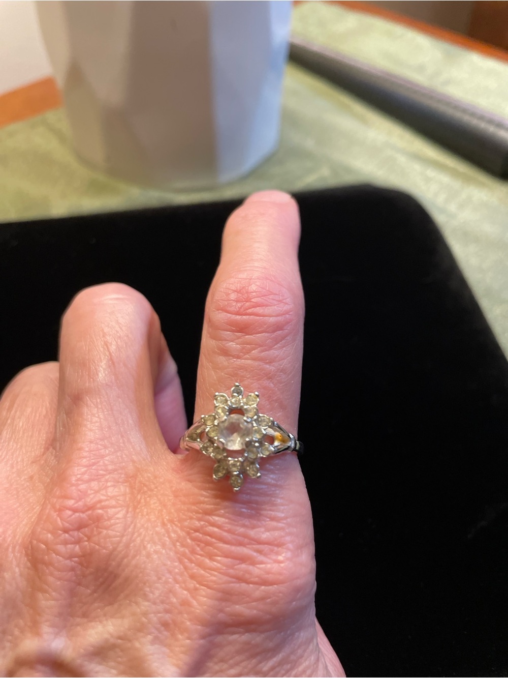 Silver Clear Crystal Halo Ring size 9 1/2.